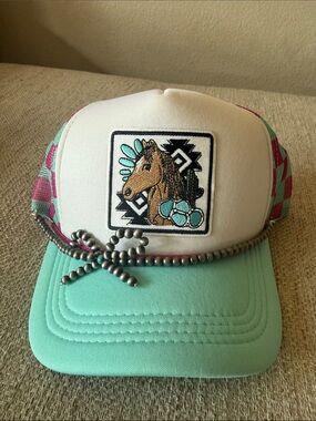 White Trucker Hat with Horse Patch